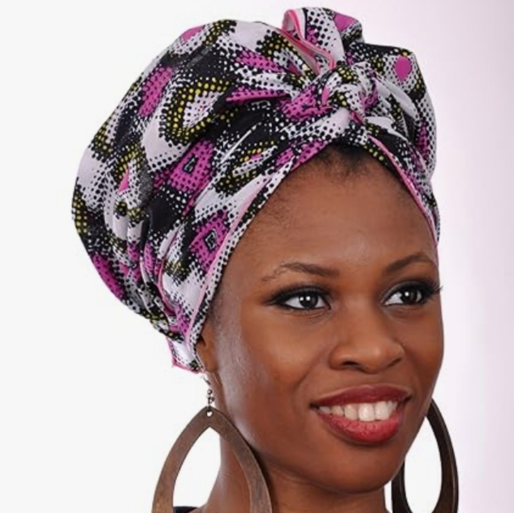 Black, Pink and Yellow African Print Head wrap, Tie, scarf, Multicolor